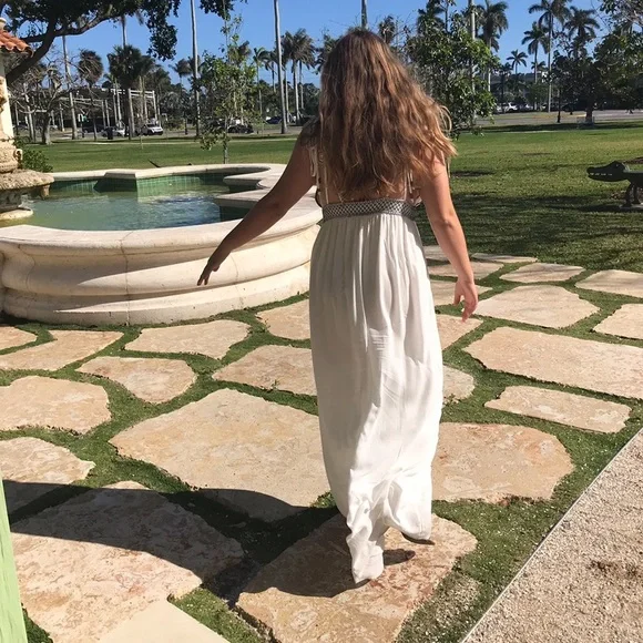 Lulu’s White Maxi Dress with Navy Embroidery - Picture 2 of 2